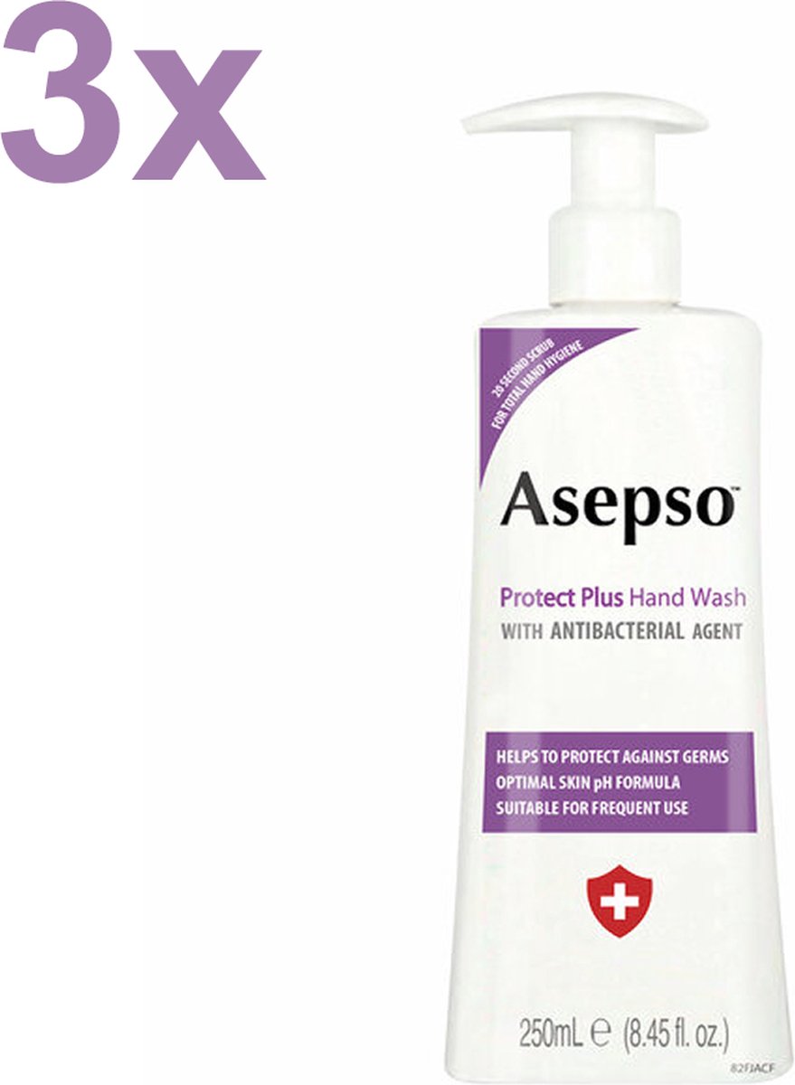 Asepso - Protect Plus - Antibacteriële Handzeep/Zeeppomp - 3x 250ml - Voordeelverpakking