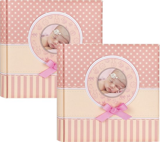 Foto: 2x fotoboek fotoalbum matilda baby meisje met 30 paginas roze 31 x 31 x 3 5 cm babyfotos babyalbum