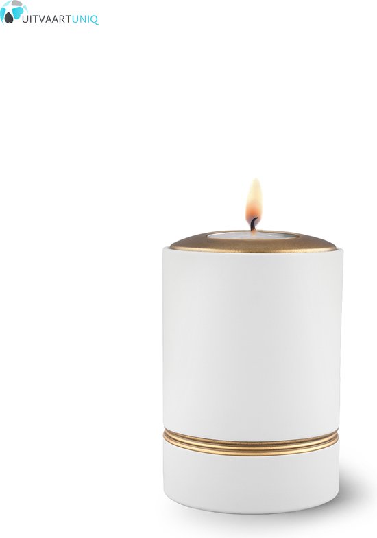 Mini asbus urn wit met herdenkingslichtje - keramiek