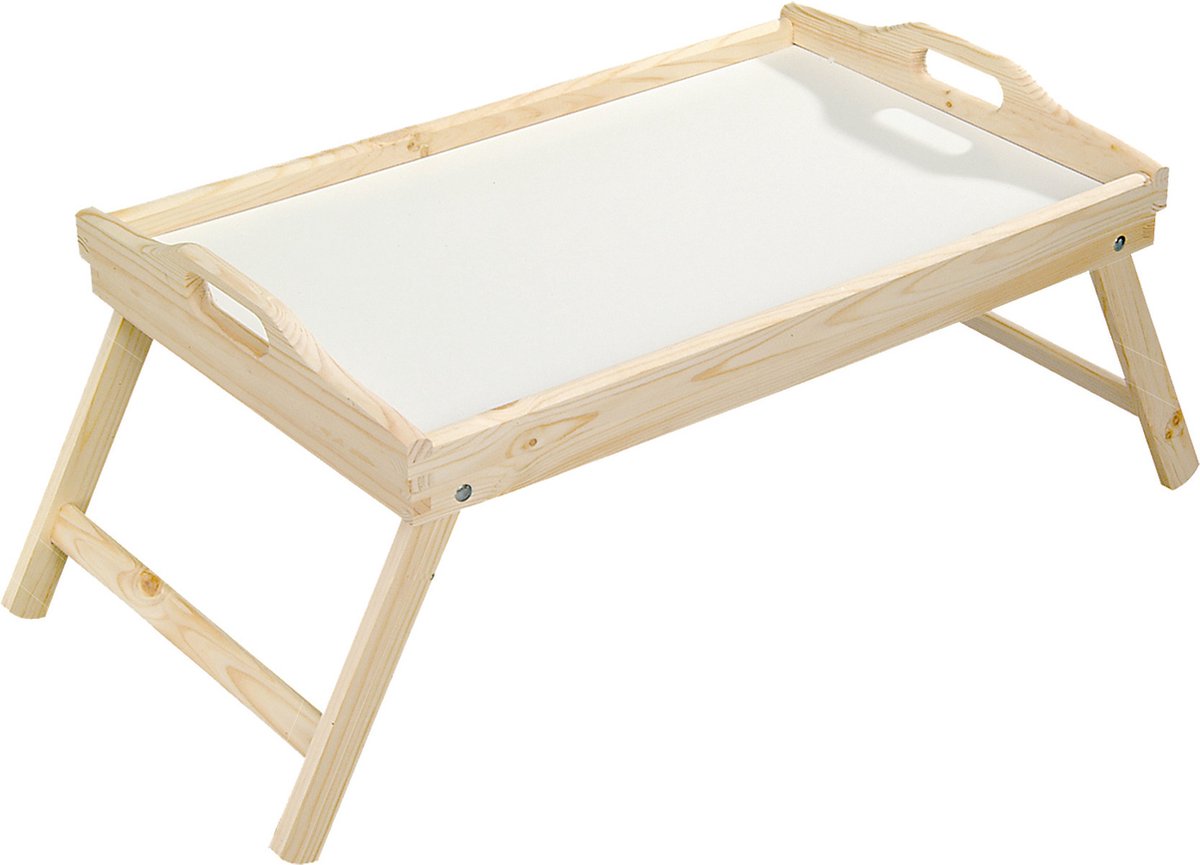 Dienblad - hout - naturel - 50x30 cm - met poten - opstaande rand - ontbijt op bed