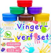 Creative Deco Vingerverf Set voor Kinderen | 6 x 125 ml | | SINTERKLAAS CADEAU | Intense Kleuren | Veilig en Niet Giftig | Op Waterbasis | Wasbaar