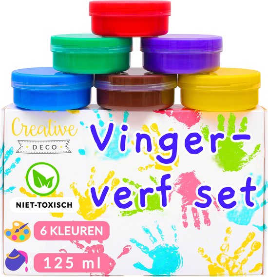 Foto: Creative deco vingerverf set voor kinderen 6 x 125 ml sinterklaas cadeau intense kleuren veilig en niet giftig op waterbasis wasbaar