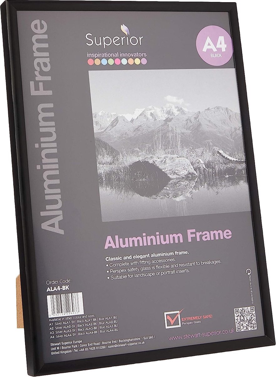 A4-fotolijst van geborsteld aluminium met plexiglas veiligheidsglas, magnetisch, perfect voor thuis/kantoor, 18 mm framerand, zwart