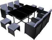 Concept-U - Tafel en stoelen 10 -sento in zwarte en grijs gevlochten hars FLORIDA