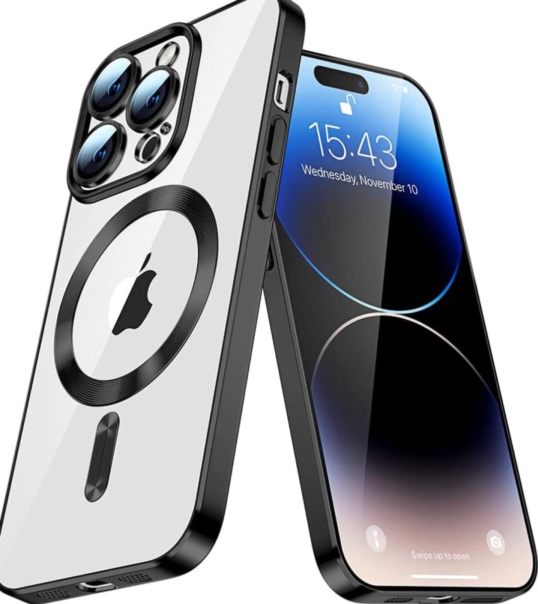 Samsung Galaxy S23 Plus Magnetisch Hoesje Met Lensbeschermer- Magsafe - Magneet Case Met Ring en camera cover transparant met gekleurde rand - zwart
