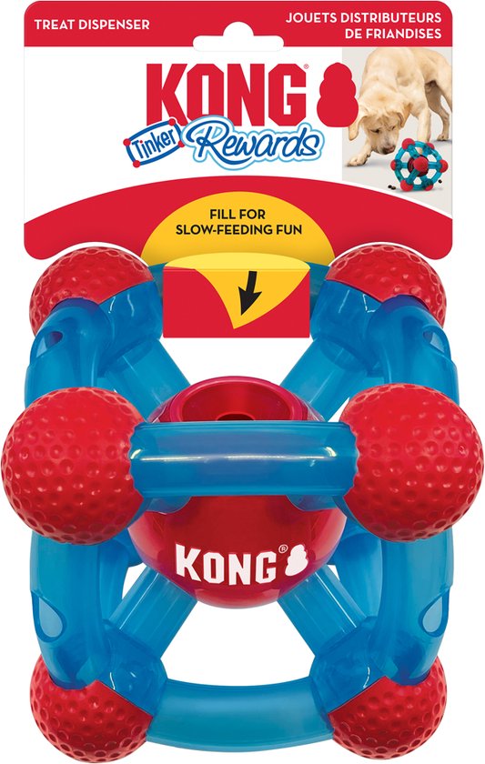 Kong Rewards Tinker - Zes openingen - Unie ontwerp - 14,5X14,5X14,5 CM - Rood/Blauw - KONG