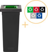 Plafor Fit Bin, Prullenbak voor afvalscheiding - 53L – Zwart/Groen - Inclusief 5-delige Stickerset - Afvalbak voor gemakkelijk Afval Scheiden en Recycling - Afvalemmer - Vuilnisbak voor Huishouden, Keuken en Kantoor - Afvalbakken - Recyclen