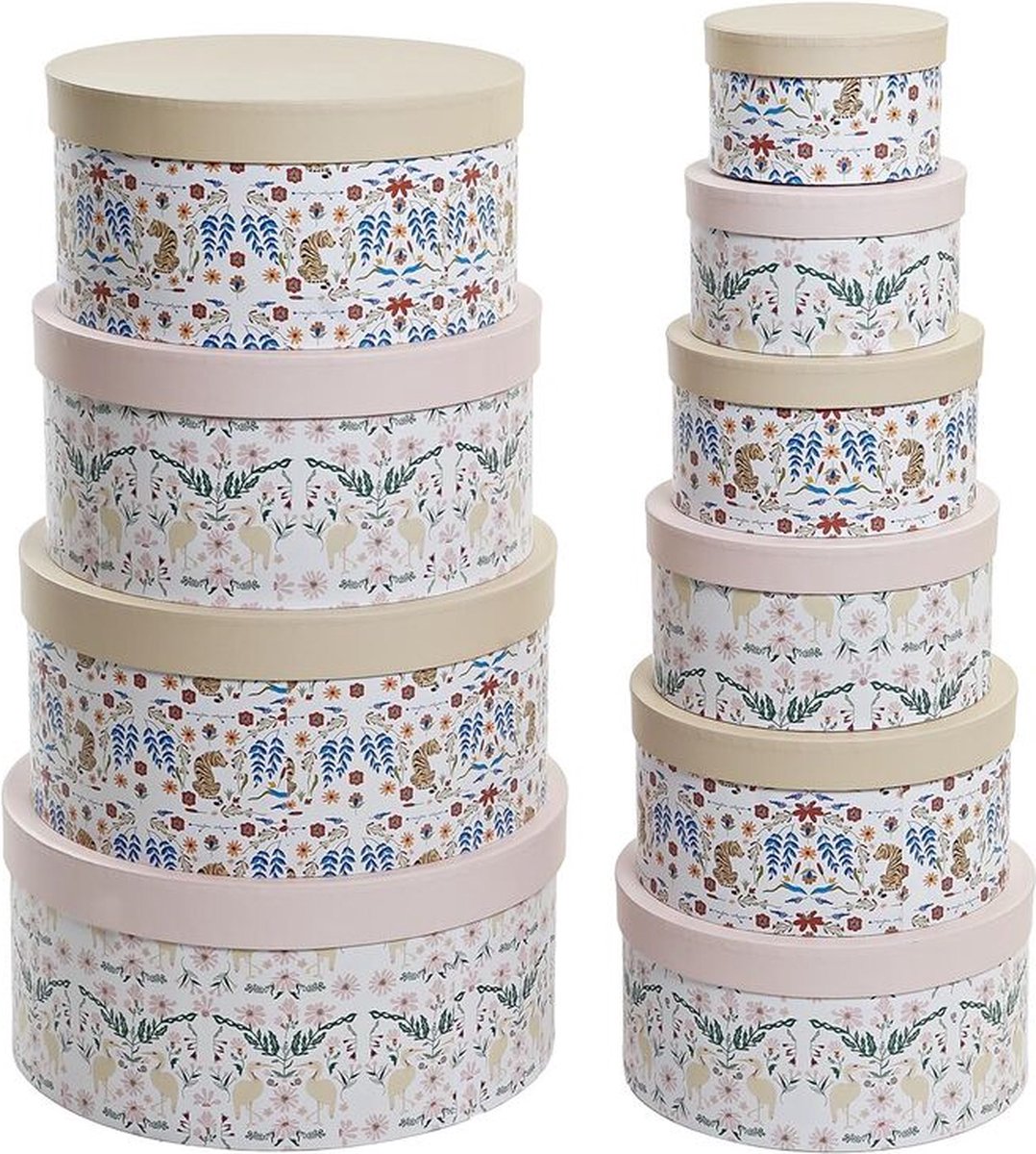 Goedkoopste Set van opstapelbare opbergboxen DKD Home Decor dieren Cirkelvormig Blommor Karton (37,5 x 37,5 x 18 cm