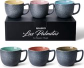6 x 470 ml koffiekopjes/mok set/koffiekop groot/moderne steengoed koffiemokken - Las Palmitas Collection Set van 6