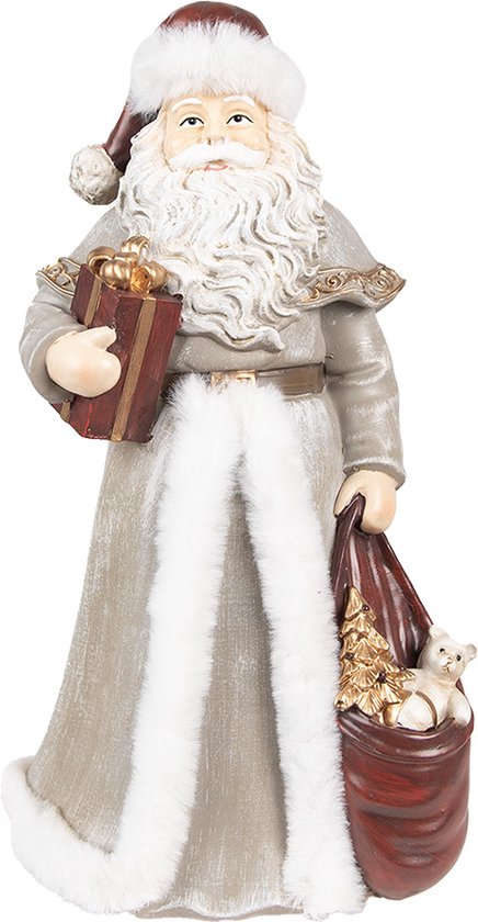 Clayre & Eef Figurine Père Noël 25 cm Gris Polyrésine