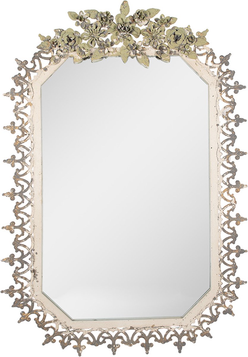 Spiegel 63x93 cm Grijs Groen Metaal Bloemen