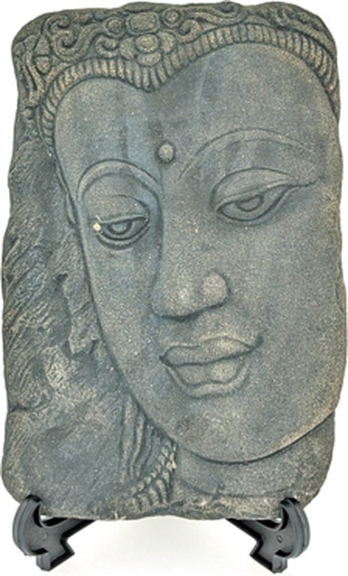Boeddha hoofd op standaard - handgemaakt uit zandsteen - donkergrijs