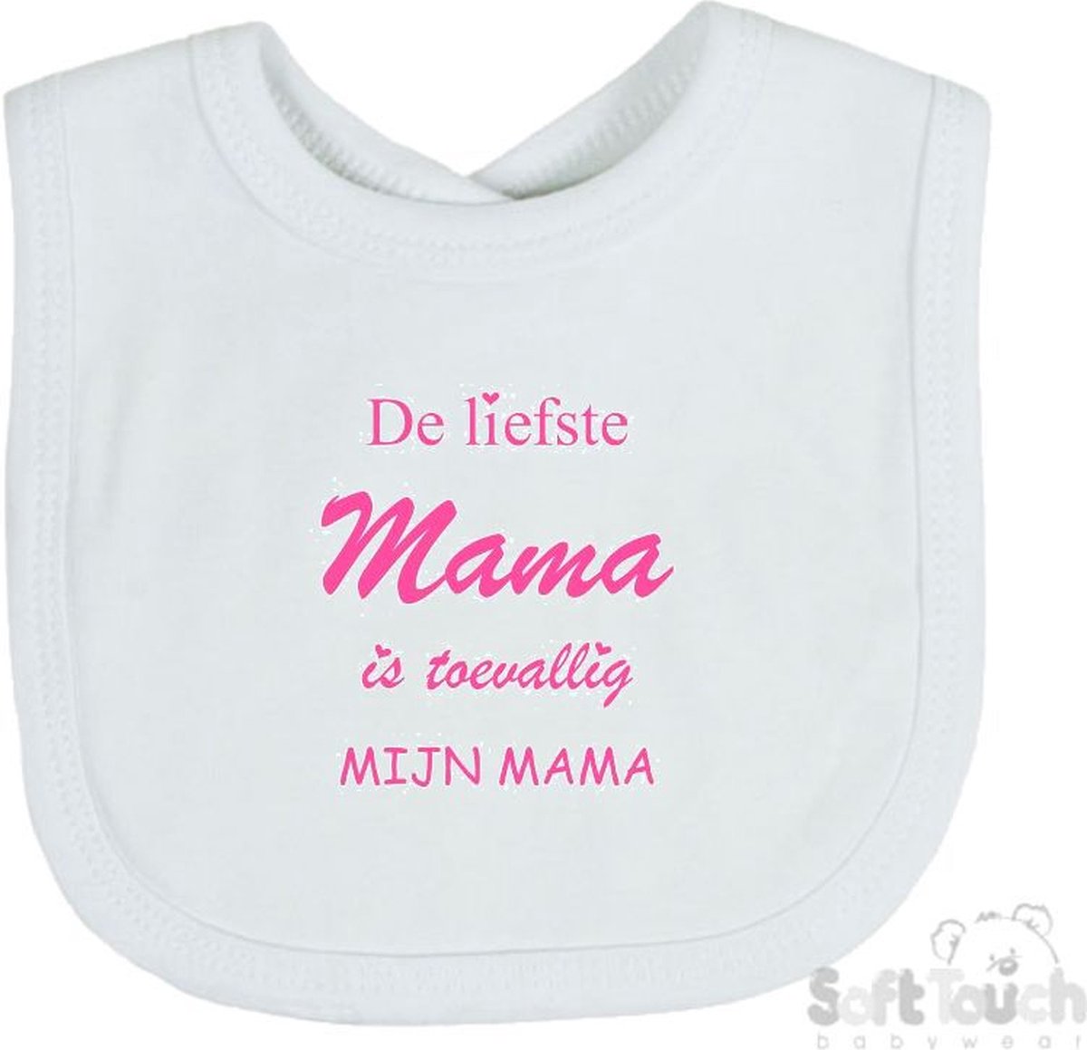 Goedkoopste Soft Touch Slabber De liefste mama is toevallig mijn mama Unisex Katoen Wit/roze Maat 33x22 Cm
