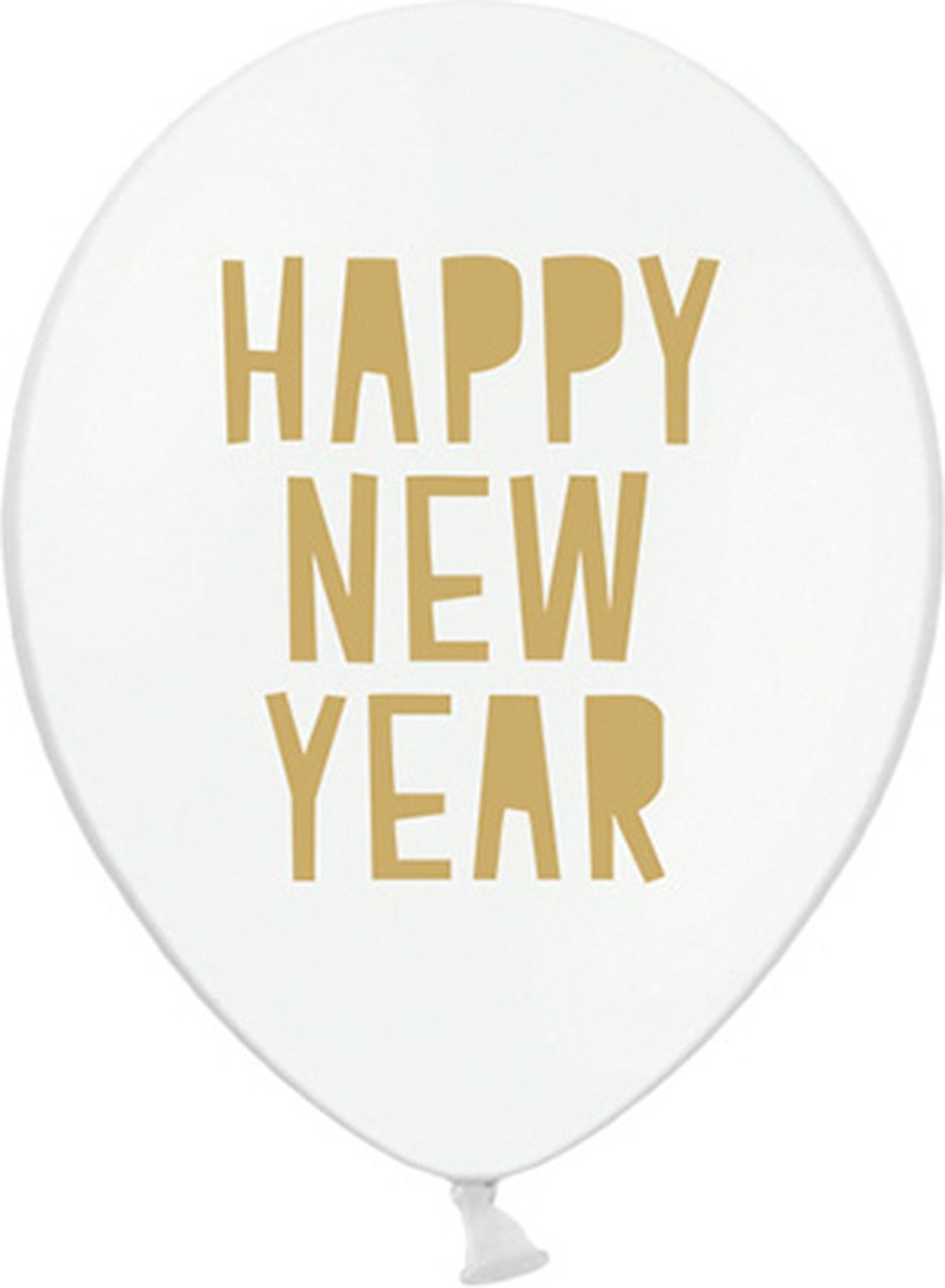 Partydeco - Ballonnen Happy New Year White 50 stuks white/gold