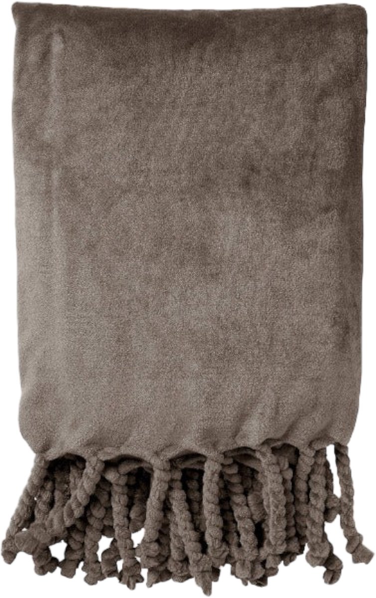 Dutch Decor FLORIJN - Plaid 150x200 cm - grote fleece plaid met flosjes - Driftwood - taupe