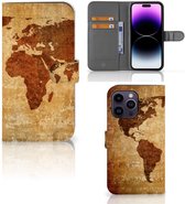 Telefoonhoesje Geschikt voor iPhone 15 Pro Max Wallet Bookcase Wereldkaart
