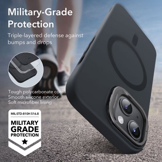 Étui ESR Cloud Soft HaloLock adapté à Apple iPhone 15 Plus | Compatible avec MagSafe et HaloLock | Couverture arrière avec support de rangement | Silicone souple | Noir