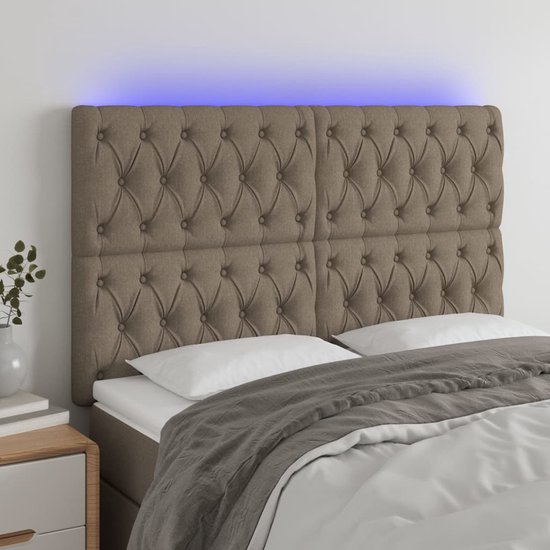 vidaXL - Tête de lit - LED - 160x7x118/128 - cm - tissu - taupe