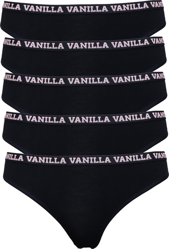 Vanilla - Ondergoed dames, Dames slip, Lingerie, Slips - 5 stuks - Egyptisch katoen - Zwart - XL