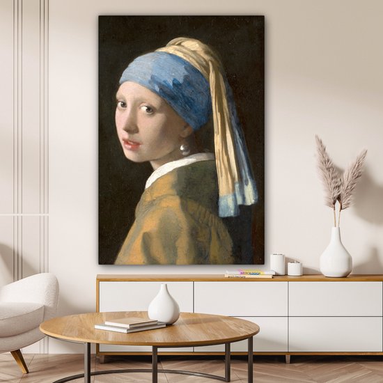 Peinture sur toile Fille à la perle - Peinture de Johannes Vermeer - 80x120 cm - Décoration murale