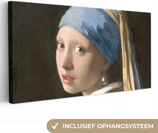 Canvas Schilderij Meisje met de Parel - Schilderij van Johannes Vermeer - 80x40 cm - Wanddecoratie