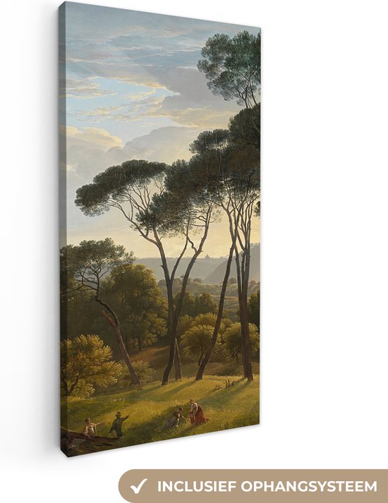 Canvas Schilderij Italiaans landschap met parasoldennen - Schilderij van Hendrik Voogd - 40x80 cm - Wanddecoratie