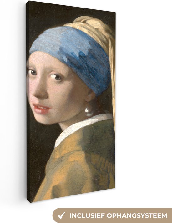Canvas Schilderij Meisje met de Parel - Schilderij van Johannes Vermeer - 20x40 cm - Wanddecoratie