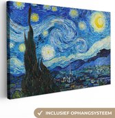 Schilderijen op canvas - Sterrennacht 180x120 - Kamer decoratie accessoires - Schilderij starry night woonkamer - Oude meesters wanddecoratie slaapkamer - Muurdecoratie keuken - Wanddoek Vincent van Gogh - Woondecoratie - Woonaccessoires