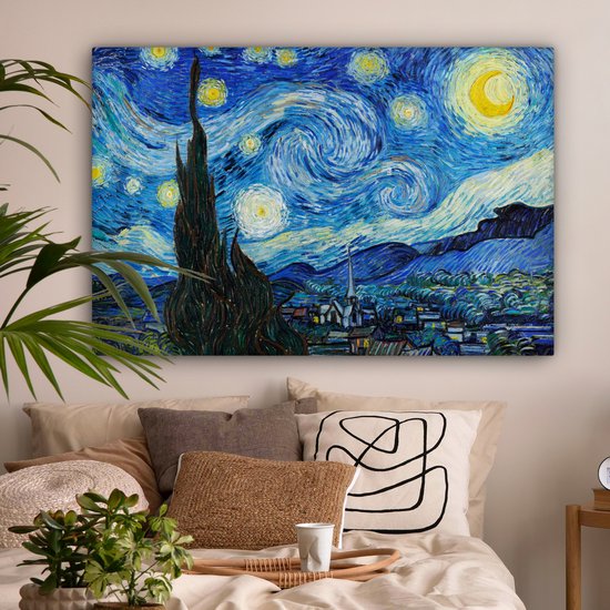 Peintures sur toile nuit étoilée 120x80 - Accessoires décoration chambre - Tableau nuit étoilée salon - Décoration murale maîtres anciens chambre - Décoration murale cuisine - Toile murale Vincent van Gogh - Décoration maison - Accessoires de maison
