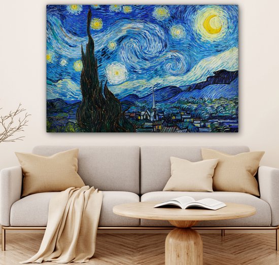 Peintures sur toile nuit étoilée 120x80 - Accessoires décoration chambre - Tableau nuit étoilée salon - Décoration murale maîtres anciens chambre - Décoration murale cuisine - Toile murale Vincent van Gogh - Décoration maison - Accessoires de maison
