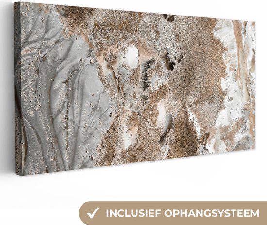 Tableau sur toile abstrait - Marbre - Wit - Marron - Aspect marbre - 160x80 cm - Décoration murale