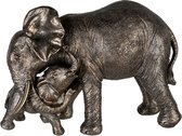 Beeld - Olifant - Jonge olifant - Polyresin - Goud grijs - 14x30x21 - Olifant familie beeld - Woondecoratie