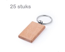 25 stuks Sleutelhangers rechthoek - Promopack - Sleutelhanger in hout - Beuk - Blanco - DIY - Ideaal als bedankje - Relatiegeschenk - Gadget - te personaliseren/graveren