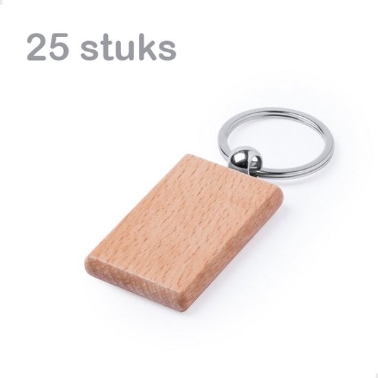 25 pièces Porte-clés clés rectangle - Pack promo - Porte-clés en bois - Beuk - Blanco - DIY - Idéal comme cadeau de remerciement - Cadeau d'affaires - Gadget - peut être personnalisé/gravé
