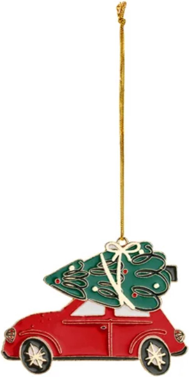 Partydeco - Kerstboomhanger kerstauto metaal