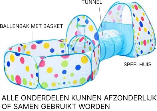 3-in-1 Pop-Up Speeltent Met Tunnel Voor Kinderen met 15 Ballen