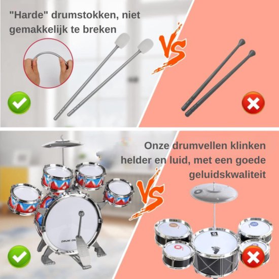 Batterie Jouet Pour Enfants 3-5 Ans - 5 éléments Musicaux - Avec Tabouret Et Baguettes - Éducatif Et Sécurisé