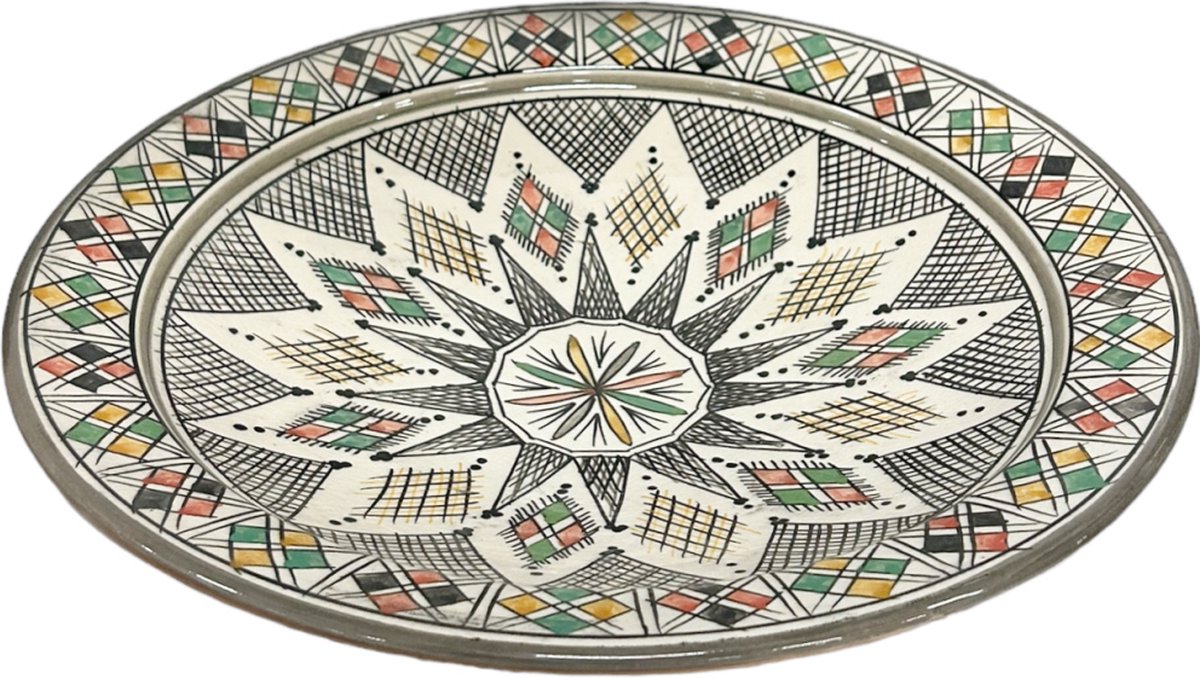 Handmade Marokkaanse aardewerk schaal grijs Ø35