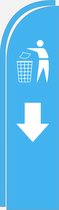 Signalisatie vlag met stok | Afval in de vuilnisbak met pijl | 80 x 135 cm | Afvalcontainer | Parking | Toeristen | Vuilnis verzamelen | Beach vlag | 1 stuk