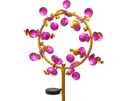 XXL windmolen / windspinner met Solar LED verlichting solar roze 180 cm