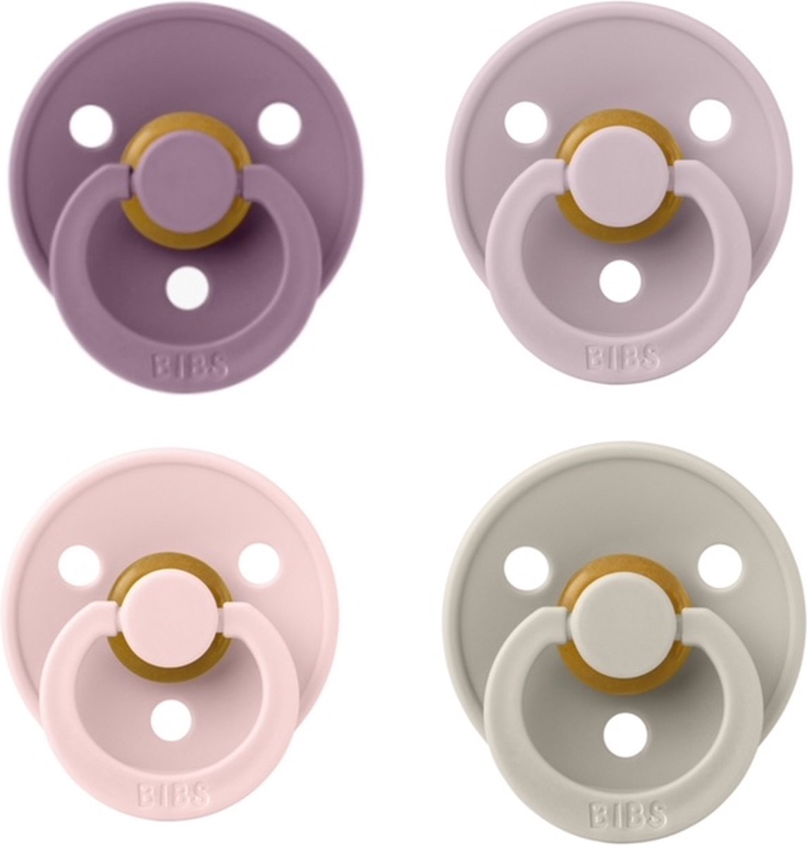 Goedkoopste Bibs fopspeen 6-18 maand set 4 stuks Mauve,Dusky Lilac,Blush en Sand maat 2