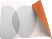 Luxe placemats lederlook - 6 stuks - dubbelzijdig wit met grijs vormen/bruin - rechthoekig - 45 x 30 cm - leer - leatherlook placemat