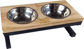 ElegaPet Industrial Chiens Mangeoires 2x 400ML - Double station d'alimentation pour chiens de petite à moyenne taille - Acier & Bois