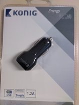König Autolader 1 x USB 1.2A - Zwart