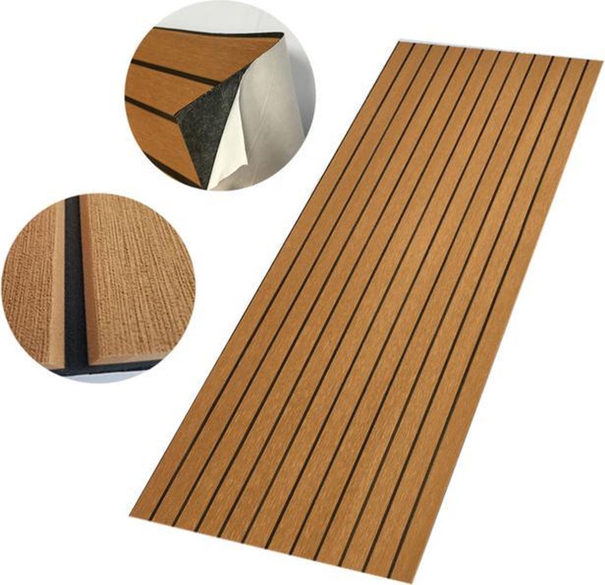 Eva Foam Boot jachtmat 240 x 90 cm teak dek tapijt zelfklevende anti-slip mat, 6 mm antislip dikke mat DIY vloer dekpad, lichtgrijs met blauw voor motorboot, camper, jacht (lichtgrijs