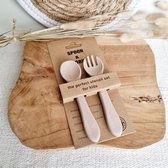 Rammelaartje - peuter - silconen vork en lepel - zand