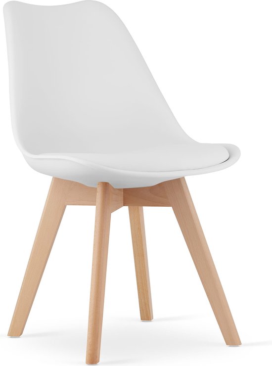 Mark - chaise de salle à manger - 49x48x82cm - cuir écologique - pieds en hêtre - blanc