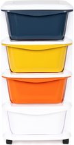 Organizer - 74x35,5x36cm - 4 lades - wit, blauw, geel, oranje