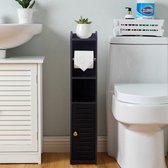 Porte-rouleau de papier toilette Stand Colonne avec porte-rouleau de papier toilette Porte-rouleau de papier toilette et porte-brosse de toilette Meuble de salle de bain 2 en 1 fabriqué en blanc (noir)