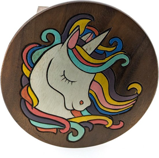 Kinderkrukje unicorn/eenhoorn groot - Volledig handgemaakt en beschilderd - Acaciahout 35 cm
